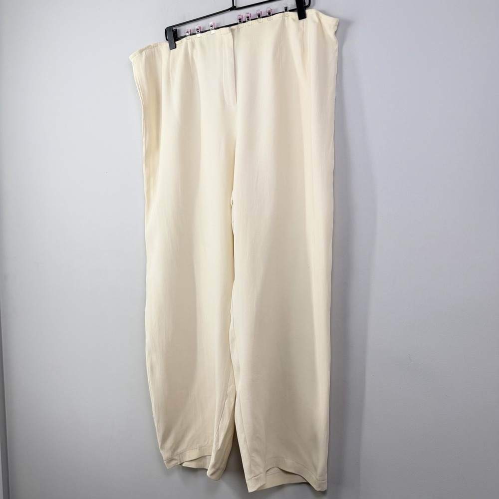 Eileen Fisher Silk Blend Pull On Pants Cream Wide Leg 1X Elastic Waist - Picture 2 of 11